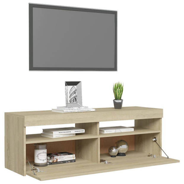 The Living Store TV-meubel Sonoma Eiken - 120x35x40 cm - Met RGB LED-verlichting - Montage vereist