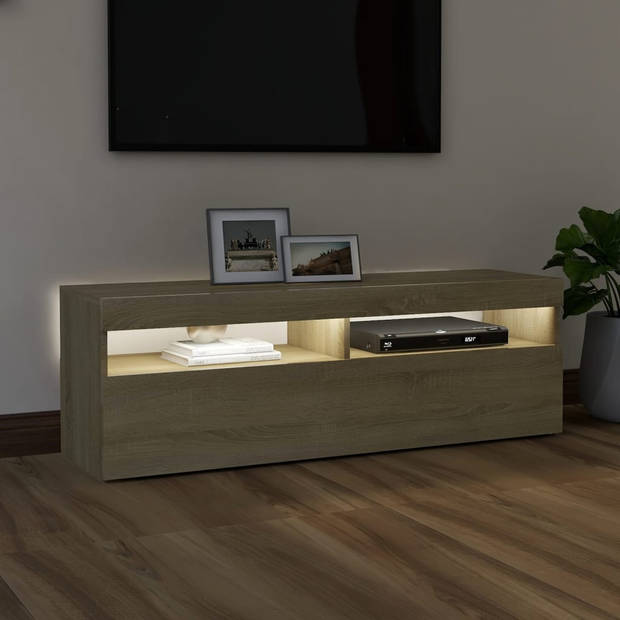 The Living Store TV-meubel Sonoma Eiken - 120x35x40 cm - Met RGB LED-verlichting - Montage vereist