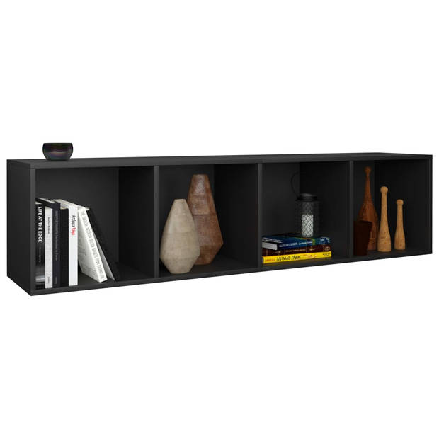 The Living Store Boekenkast - 36x30x143 cm - Zwart - Bewerkt hout