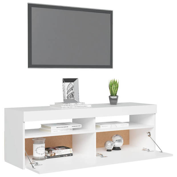 The Living Store TV-meubel - TV-meubel - 120 x 35 x 40 cm - Met RGB LED-verlichting - Wit - Bewerkt hout