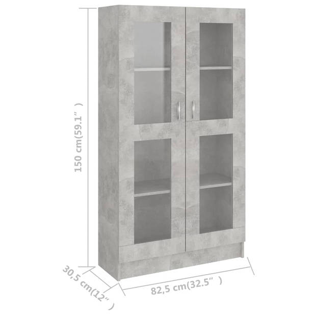 The Living Store Vitrinekast - Betongrijs - 82.5 x 30.5 x 150 cm