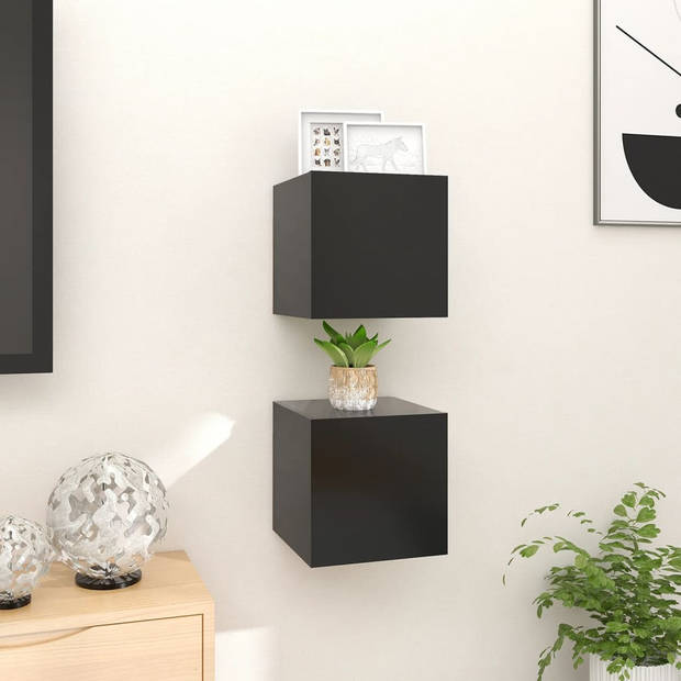 The Living Store TV-meubel - zwart bewerkt hout - 30.5 x 30 x 30 cm - deur links/rechts - montage vereist