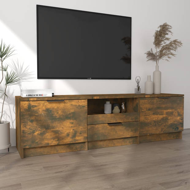 The Living Store Tv-meubel The Living Store - Gerookt eiken - 140 x 35 x 40 cm - Praktisch en hoogwaardig