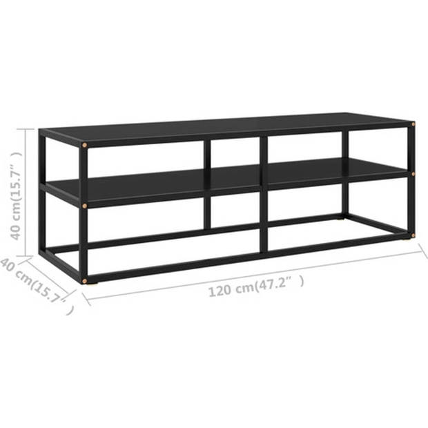 The Living Store Televisiekast Stereokast - 120x40x40 cm - Gehard glas - Zwart