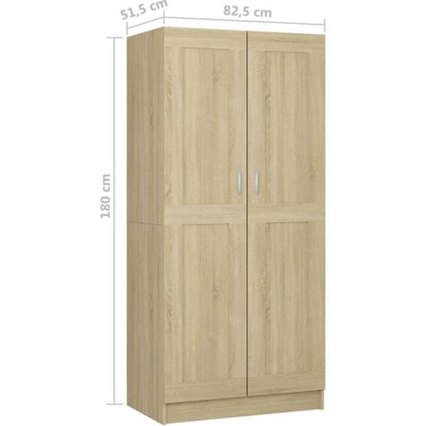 The Living Store Garderobekast - Sonoma eiken - 82.5 x 51.5 x 180 cm - Groot vak - Gemakkelijk schoon te maken -