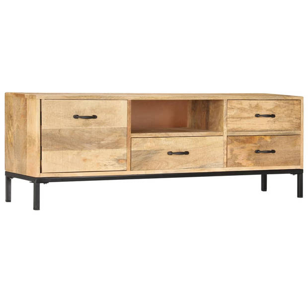 The Living Store Tv-kast Antieke Stijl - Massief Mangohout - 130x30x45 cm - 3 lades