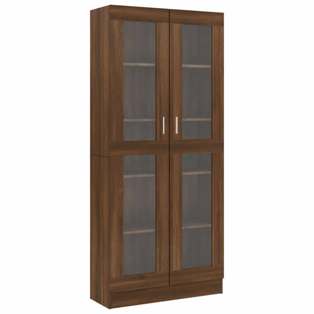 The Living Store Vitrinekast - Bruineiken - 82.5 x 30.5 x 185.5 cm - 5 vakken - 2 glazen deuren