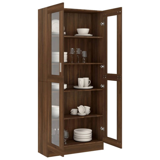 The Living Store Vitrinekast - Bruineiken - 82.5 x 30.5 x 185.5 cm - 5 vakken - 2 glazen deuren