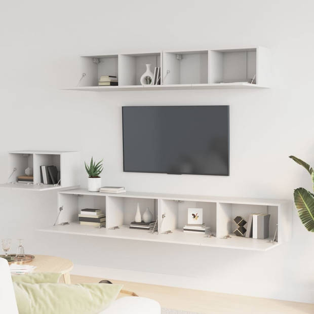 The Living Store TV-meubelset - klassiek design - voldoende opbergruimte - wandgemonteerd - praktische deuren - wit -