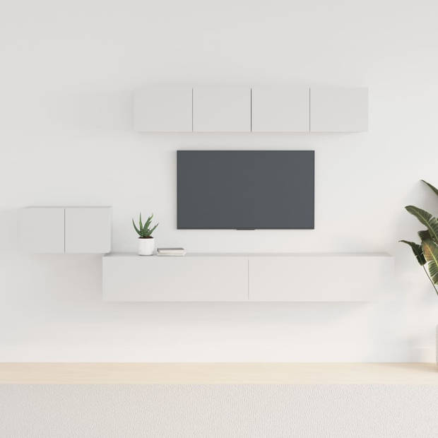 The Living Store TV-meubelset - klassiek design - voldoende opbergruimte - wandgemonteerd - praktische deuren - wit -