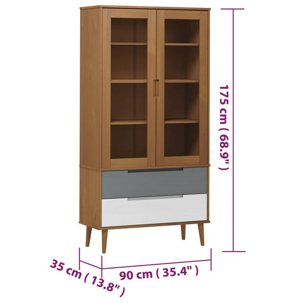 The Living Store MOLDE Vitrinekast - 90 x 35 x 175 cm - Massief Grenenhout met UV-vernis