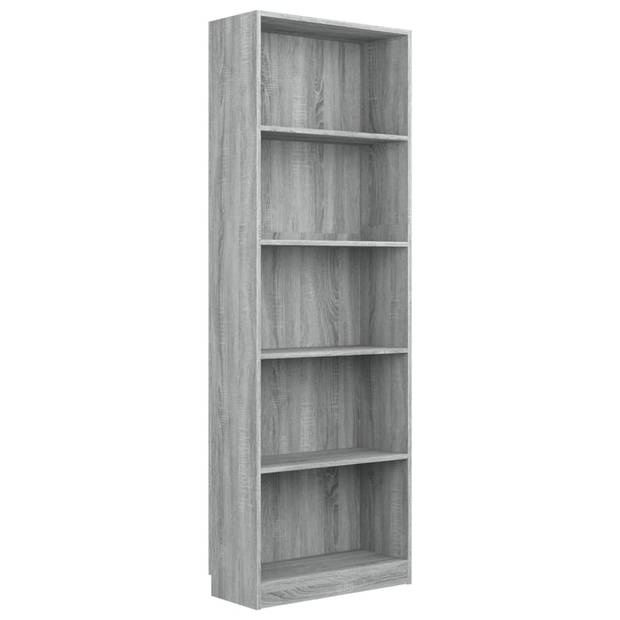 The Living Store Boekenkast - Grijs Sonoma Eiken - 60 x 24 x 175 cm - 5-laags design