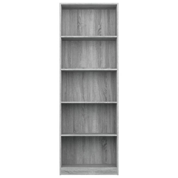 The Living Store Boekenkast - Grijs Sonoma Eiken - 60 x 24 x 175 cm - 5-laags design