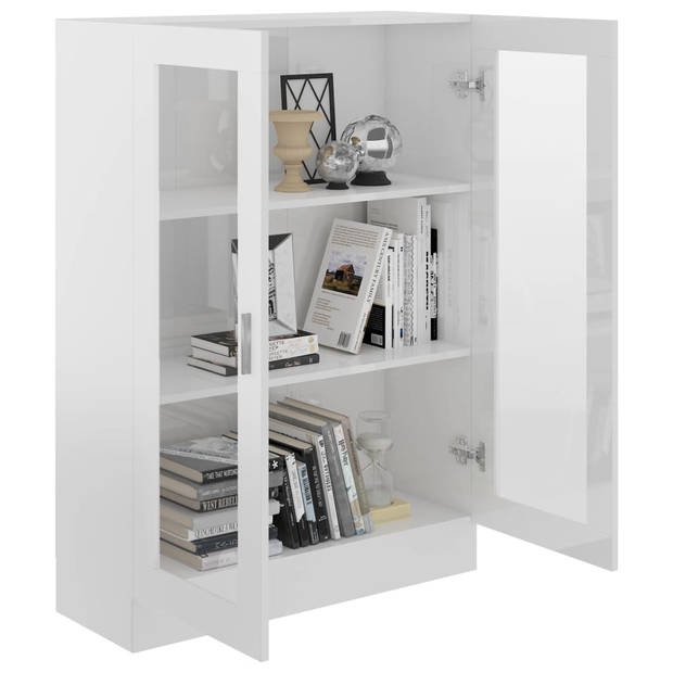 The Living Store Vitrinekast - Hoogglans wit - 82.5 x 30.5 x 115 cm - 3 vakken - 2 deuren