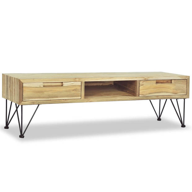 The Living Store Koloniaal Tv-meubel - 120 x 35 x 35 cm - Gerecycled teakhout en smeedijzer