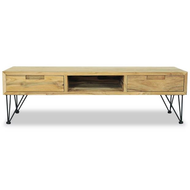 The Living Store Koloniaal Tv-meubel - 120 x 35 x 35 cm - Gerecycled teakhout en smeedijzer