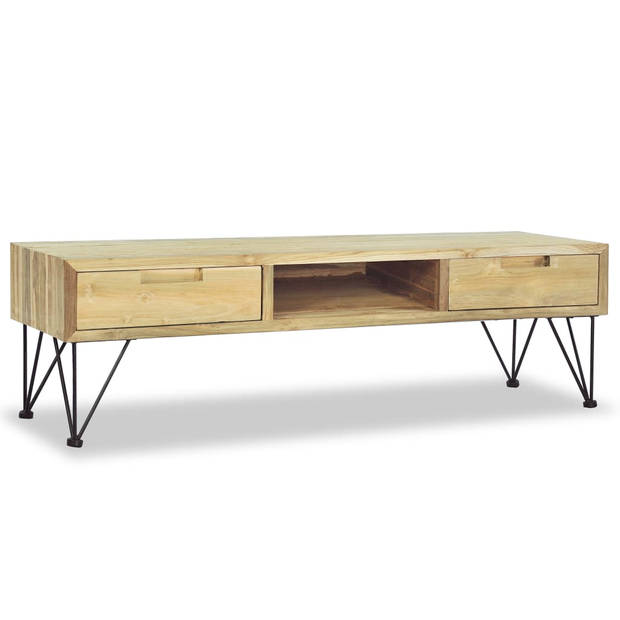 The Living Store Koloniaal Tv-meubel - 120 x 35 x 35 cm - Gerecycled teakhout en smeedijzer