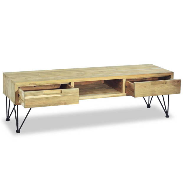 The Living Store Koloniaal Tv-meubel - 120 x 35 x 35 cm - Gerecycled teakhout en smeedijzer