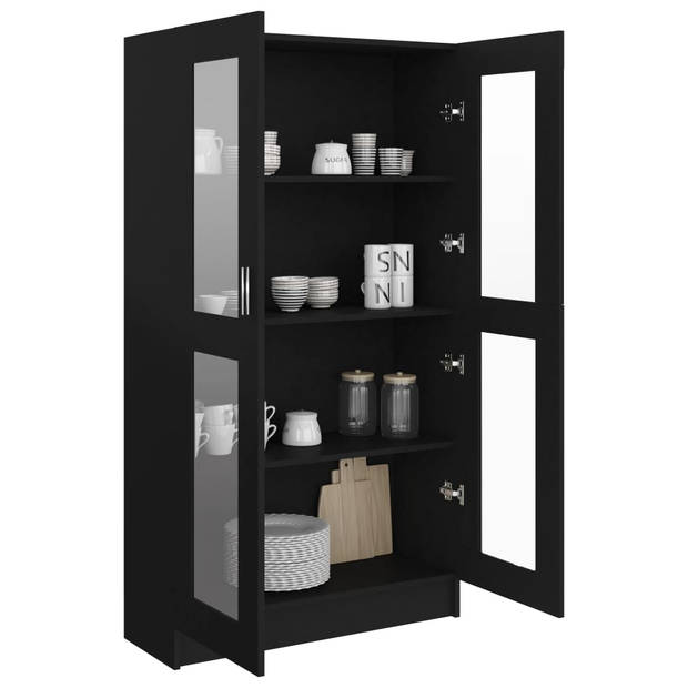 The Living Store Vitrinekast 82-5x30-5x150 cm spaanplaat zwart - Kast