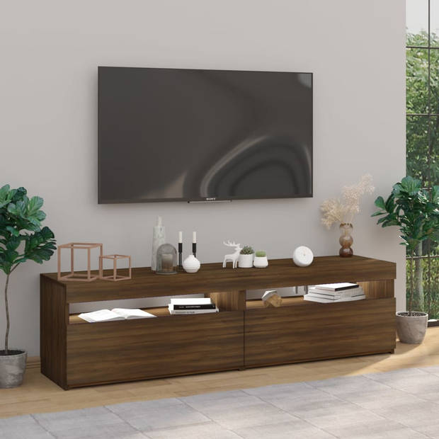 The Living Store tv-meubel - mediakasten - set van 2 - 75x35x40 cm - bruineiken - RGB LED-verlichting