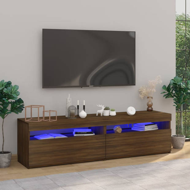 The Living Store tv-meubel - mediakasten - set van 2 - 75x35x40 cm - bruineiken - RGB LED-verlichting