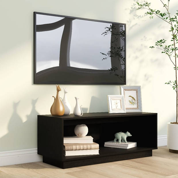 The Living Store Zwevend Tv-meubel - Zwart - Massief Grenenhout - 90x35x35 cm