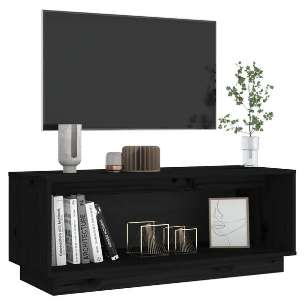 The Living Store Zwevend Tv-meubel - Zwart - Massief Grenenhout - 90x35x35 cm