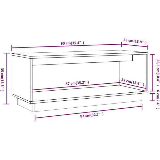 The Living Store Zwevend Tv-meubel - Zwart - Massief Grenenhout - 90x35x35 cm