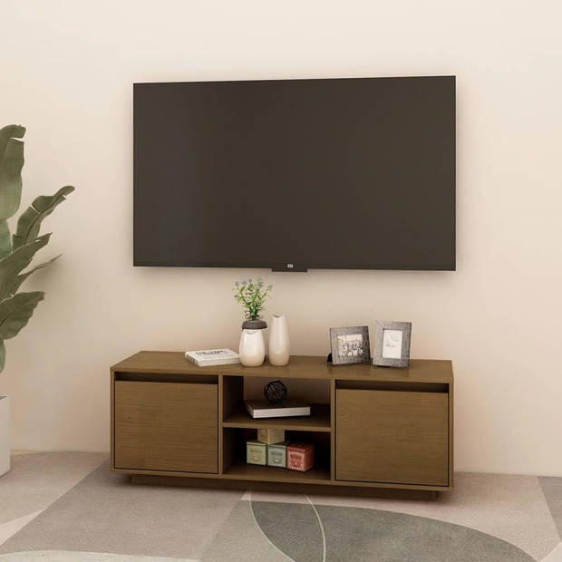 The Living Store TV-meubel Grenenhout 110x30x40 cm - Hifi kast met lades en opbergschappen