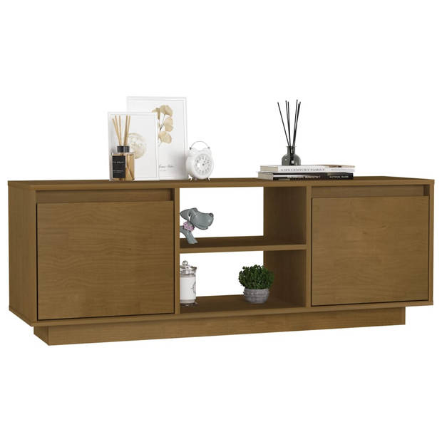 The Living Store TV-meubel Grenenhout 110x30x40 cm - Hifi kast met lades en opbergschappen