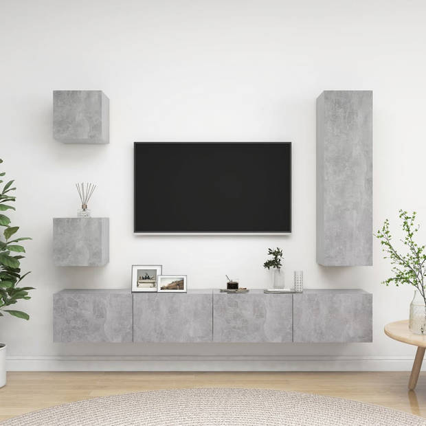 The Living Store TV-meubelset - Betongrijs - Spaanplaat - Montage vereist - 1x 30.5x30x110cm - 2x 100x30x30cm - 2x