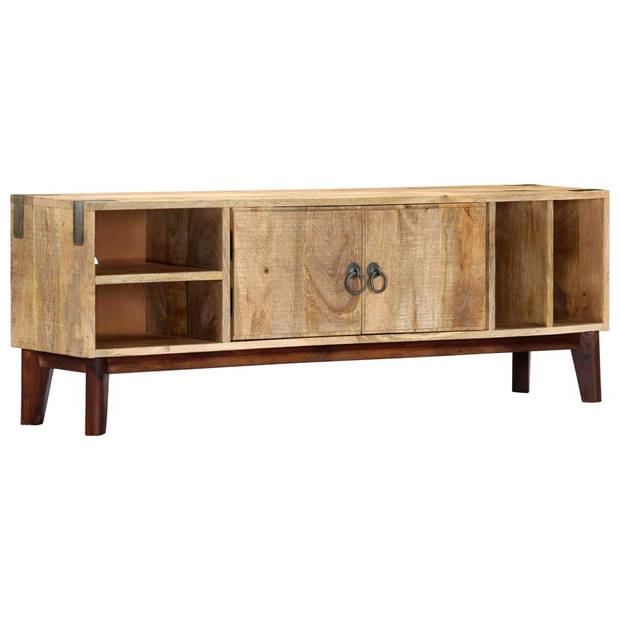 The Living Store Massief Mangohouten TV-meubel - Modern - 130 x 30 x 46 cm - 2 deuren - 4 open vakken