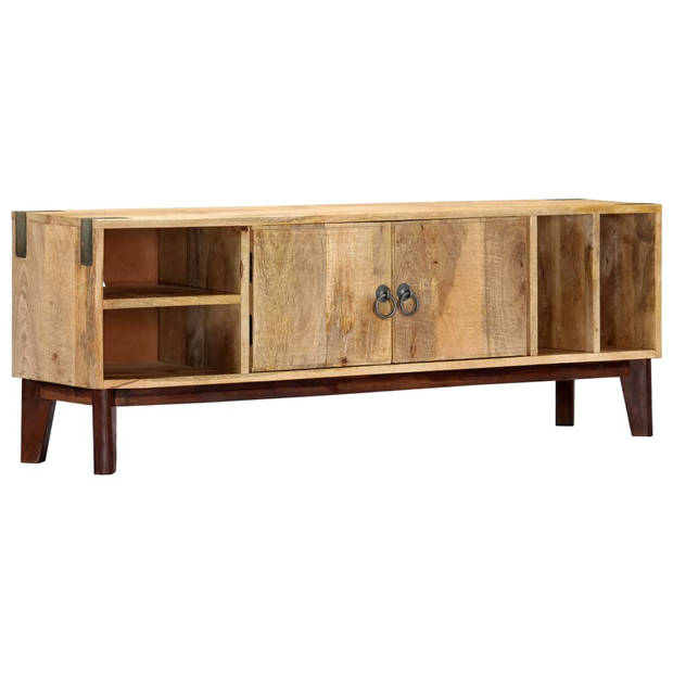 The Living Store Massief Mangohouten TV-meubel - Modern - 130 x 30 x 46 cm - 2 deuren - 4 open vakken