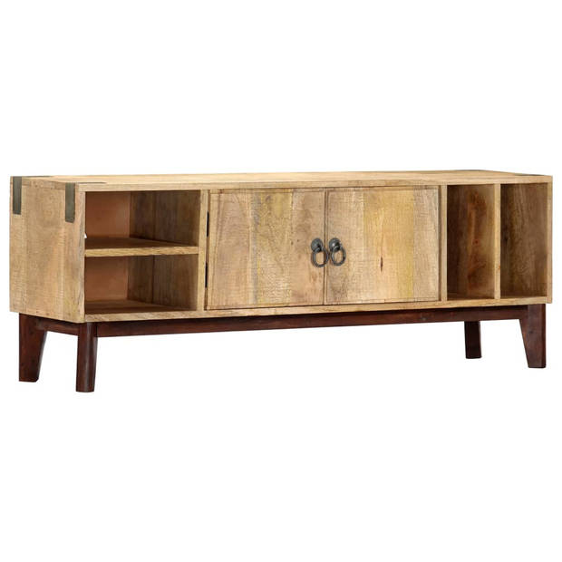 The Living Store Massief Mangohouten TV-meubel - Modern - 130 x 30 x 46 cm - 2 deuren - 4 open vakken