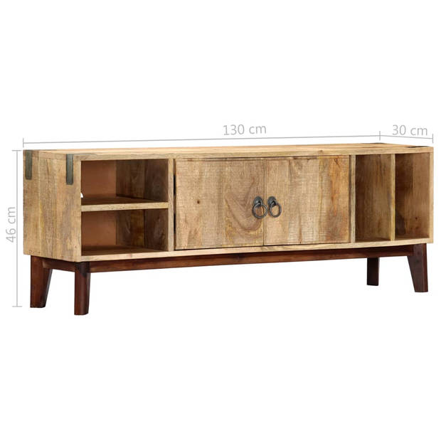 The Living Store Massief Mangohouten TV-meubel - Modern - 130 x 30 x 46 cm - 2 deuren - 4 open vakken