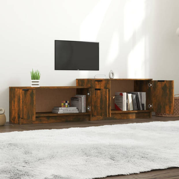 The Living Store Tv-meubel Gerookt Eiken - 158.5 x 36 x 45 cm - Praktisch materiaal - Voldoende opbergruimte - Stevig