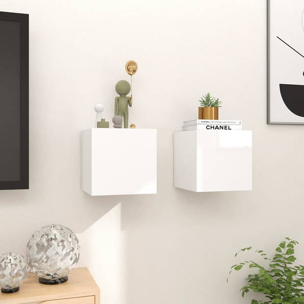 The Living Store Televisiekastenset - Hoogglans wit - 30.5 x 30 x 30 cm - Met deur links/rechts