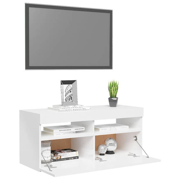 The Living Store Tv-meubel Hifi-kast - 90 x 35 x 40 cm - Hoogglans wit - RGB LED-verlichting