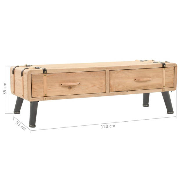 The Living Store Retro TV-meubel - Vurenhout - 120 x 33 x 35 cm - 2 lades - Eenvoudig te monteren