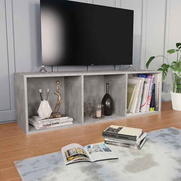 The Living Store Boekenkast Betongrijs - 36 x 30 x 114 cm - 3 vakken - Kan horizontaal als tv-kast - Incl -