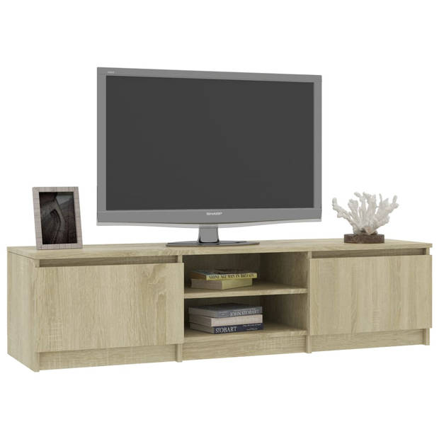 The Living Store TV-meubel Classic - 140x40x35.5 cm - eikenhout - 2 deuren - 2 open vakken