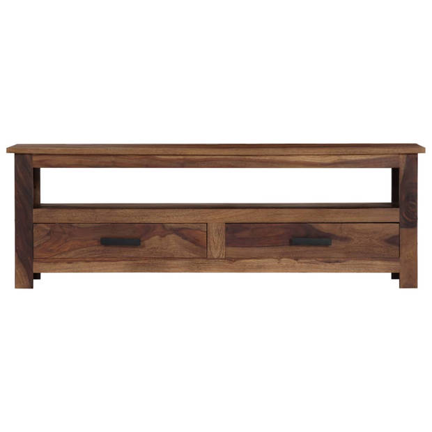 The Living Store Houten tv-kast - Sheeshamhout - 118 x 30 x 40 cm - Met 2 lades en 1 vak