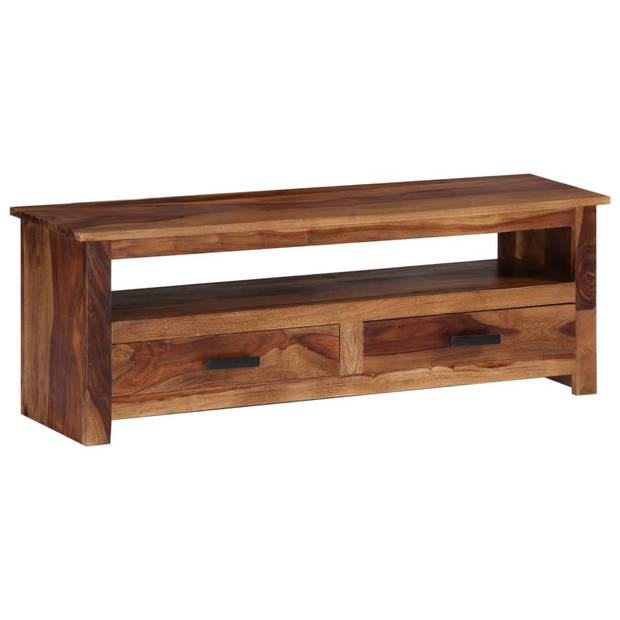 The Living Store Houten tv-kast - Sheeshamhout - 118 x 30 x 40 cm - Met 2 lades en 1 vak