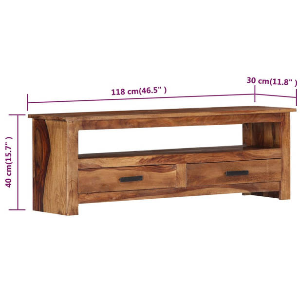 The Living Store Houten tv-kast - Sheeshamhout - 118 x 30 x 40 cm - Met 2 lades en 1 vak