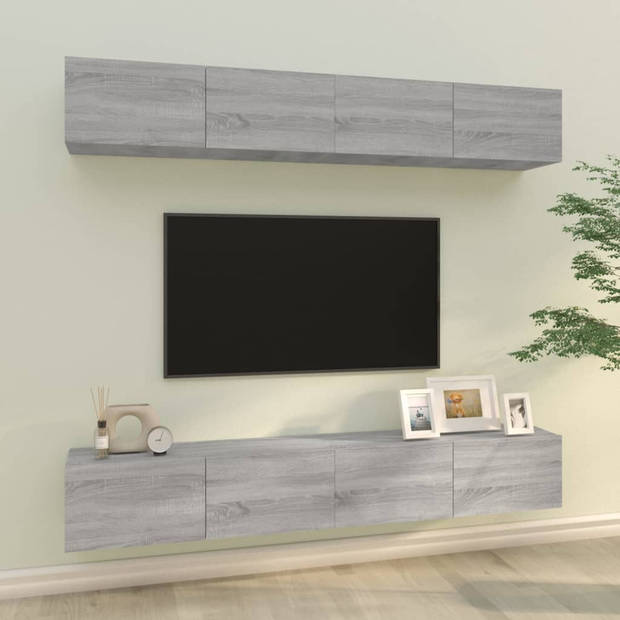 The Living Store Tv-wandmeubel - Sonoma eiken - Set van 4 - 100x30x30 cm - Bewerkt hout