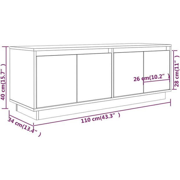 The Living Store TV-meubel Grenenhout - Wit - 110 x 34 x 40 cm - 4 Deuren - 2 Vakken