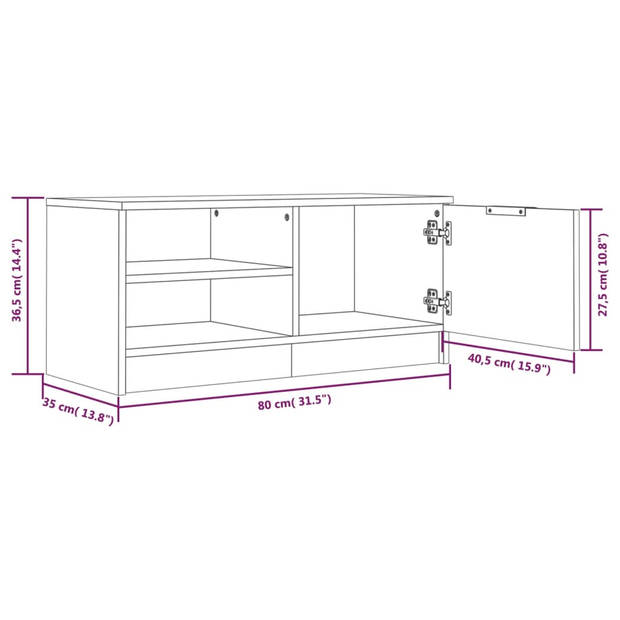 The Living Store TV-meubel - Stereokast - 80 x 35 x 36.5 cm - Grijs Sonoma Eiken