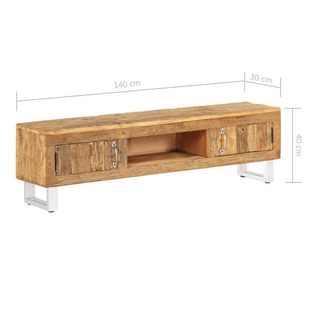 The Living Store TV-meubel Retro - Hout - 140x30x40 cm - Massief gerecycled hout - 2 deuren - The Living Store