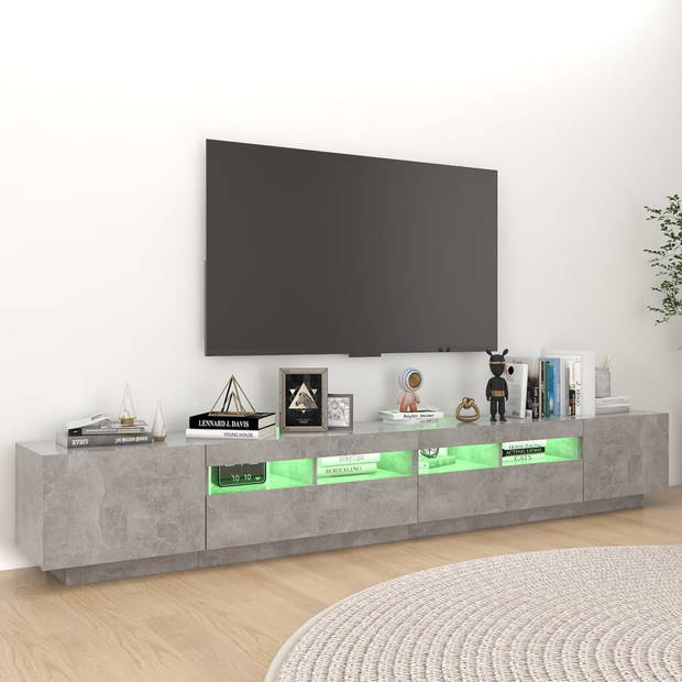 The Living Store TV-meubel Betongrijs - RGB LED-verlichting - 260 x 35 x 40 cm - USB-aansluiting - Montage vereist
