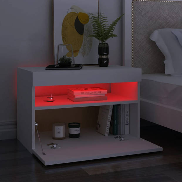 The Living Store TV-meubel - LED-verlichting - wit - bewerkt hout - 60x35x40 cm